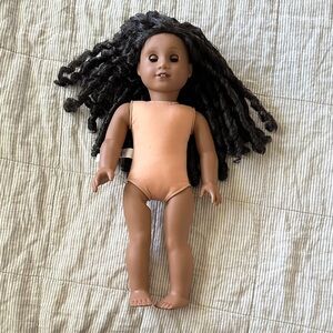 African American Girl Brown Skinned Doll with Dark Curly Hair and Peach Outfit
